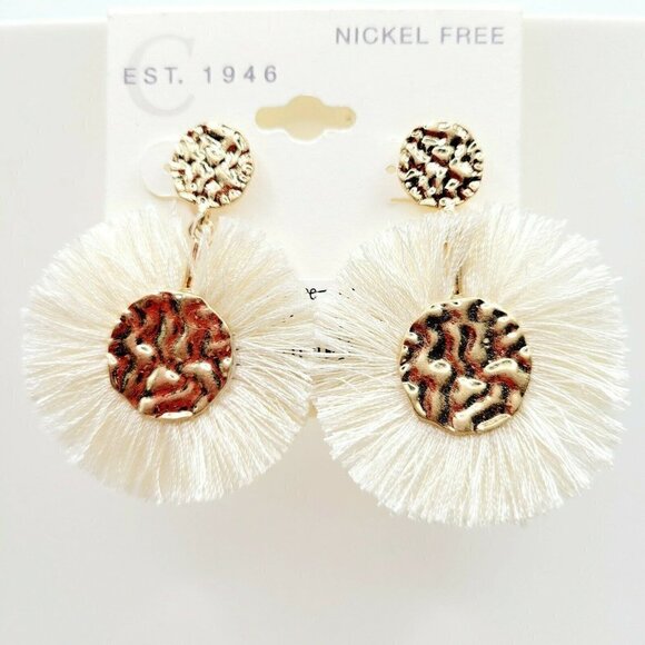 Cato Fringe Circular Earrings Gold Tone Pierced Post Hammered Look Nickel Free - Picture 1 of 4